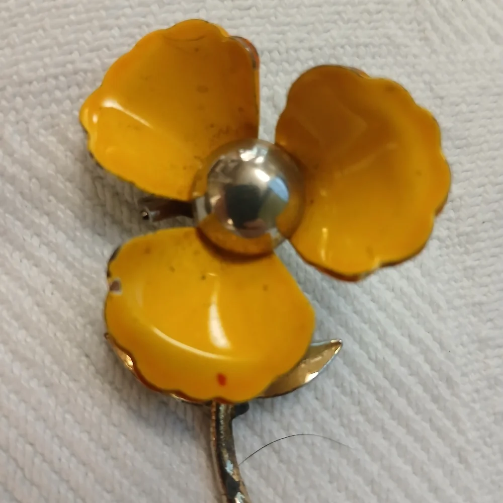 Yellow And Orange Metal Retro Flower Brooch
